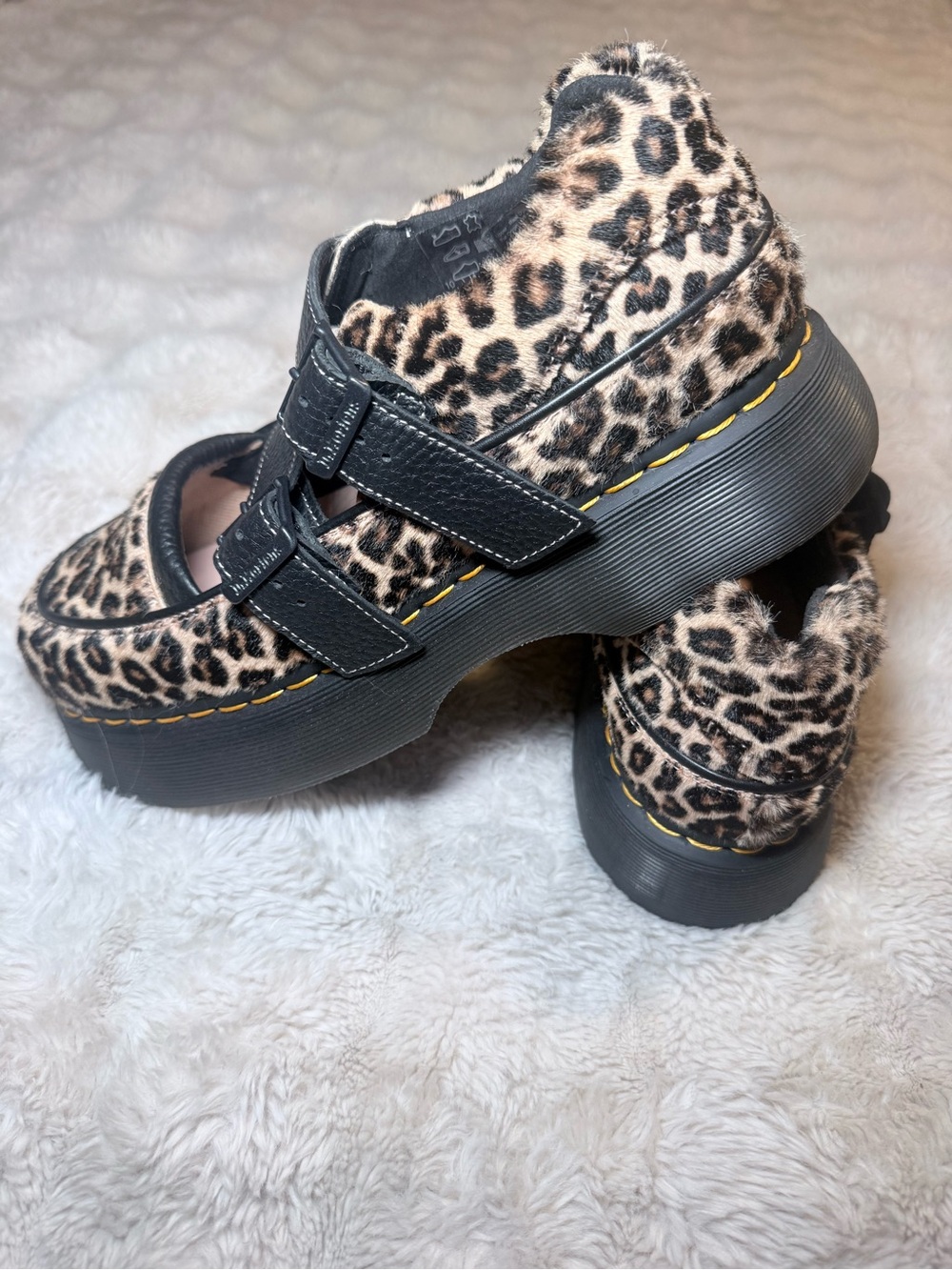 Dr. Martens Buzz MJ Leopard Print Platform Mary Jane Shoes